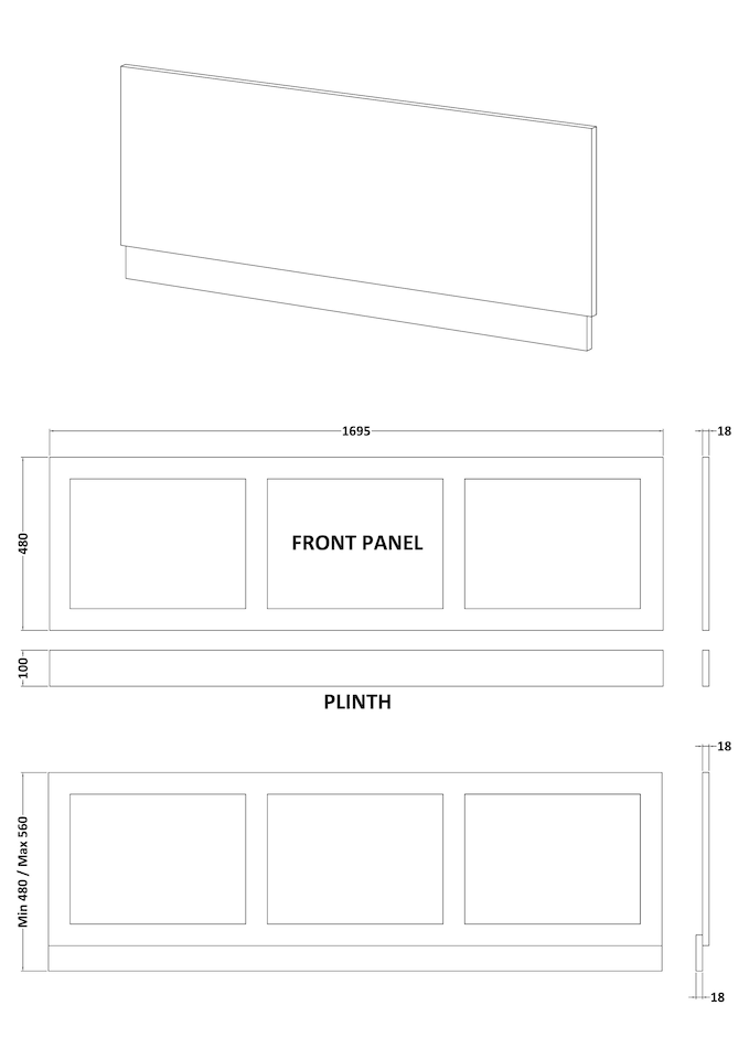image 1 of Balterley 1700mm Shaker Style Front Bath Panel Wh