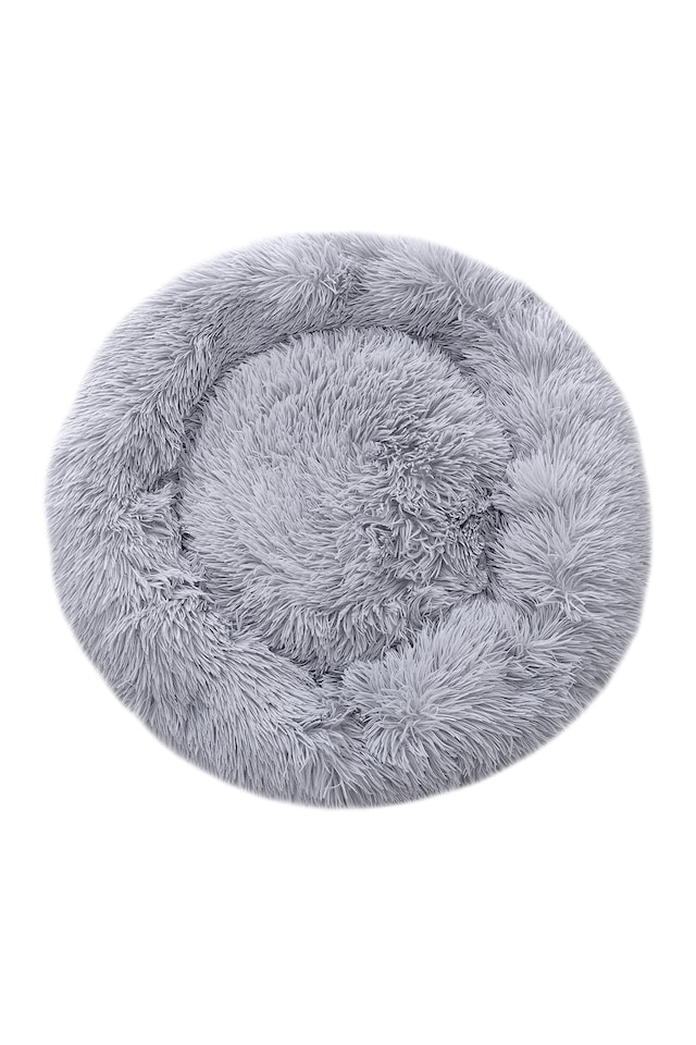image 1 of Living and Home Calming Round Donut Plush Dog Cuddler Bed | Grey | Light Grey