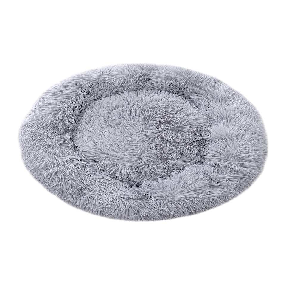 image 1 of Living and Home Calming Round Donut Plush Dog Cuddler Bed | Grey | Light Grey