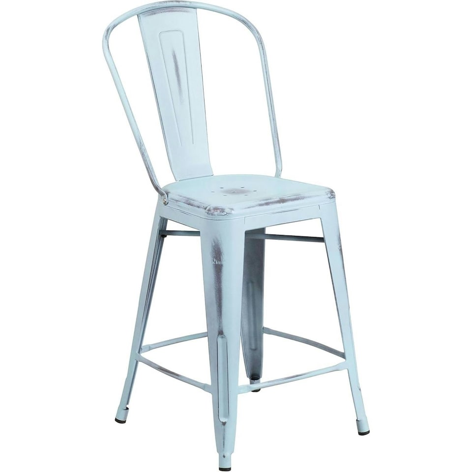 image 1 of Blake 24" Industrial Style Bar Stool Chair, Pale Blue - Set of 4 - Modern Metal Counter Height Blue
