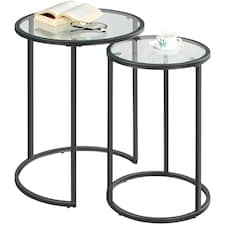 Set Of 2 Round Nesting Coffee Tables With Tempered Glass Top Black Black