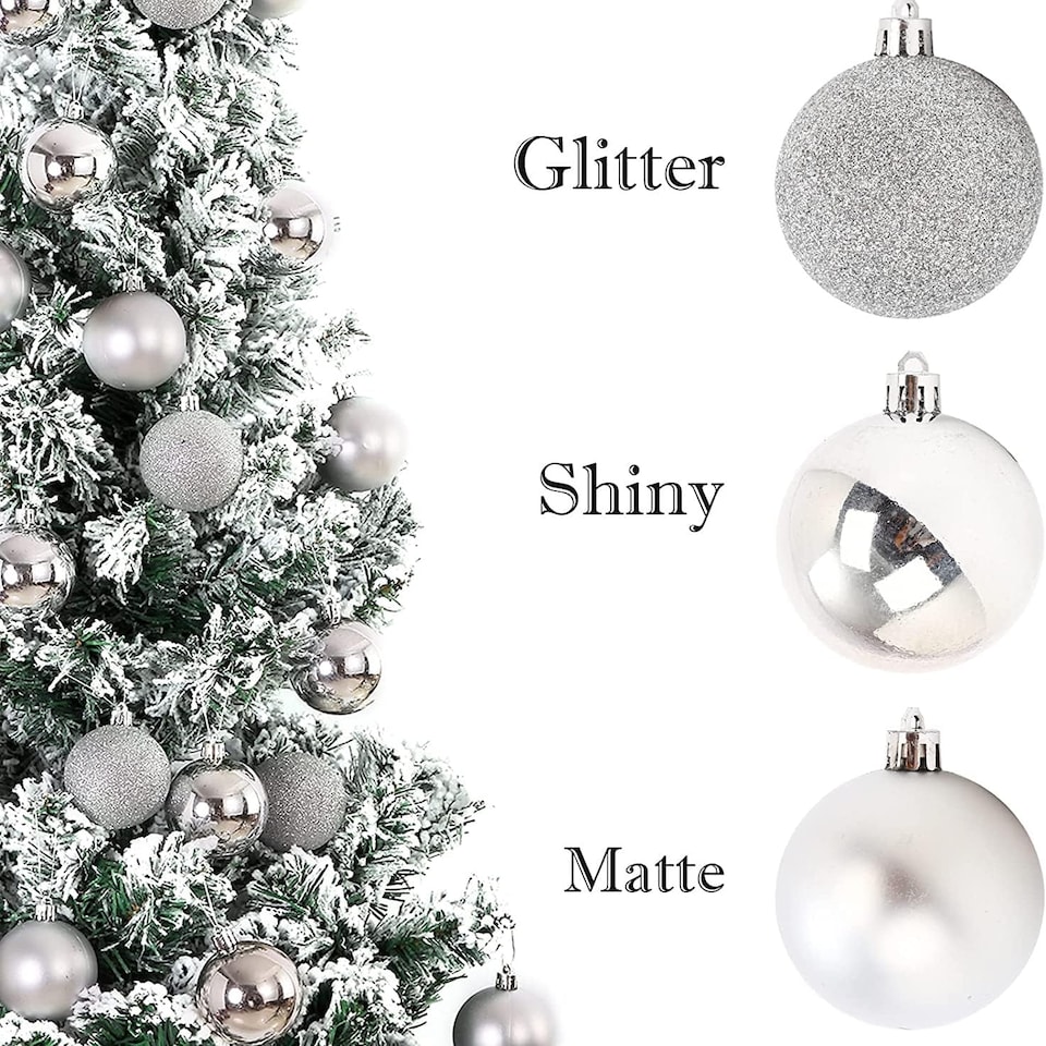 image 1 of 60mm/18Pcs Christmas Baubles Shatterproof Silver,Tree Decorations