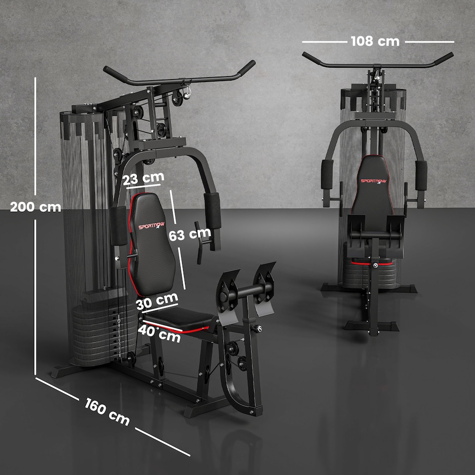 image 1 of SPORTNOW Home Gym Machine Compact Multi Gym with 45kg Weight Stack