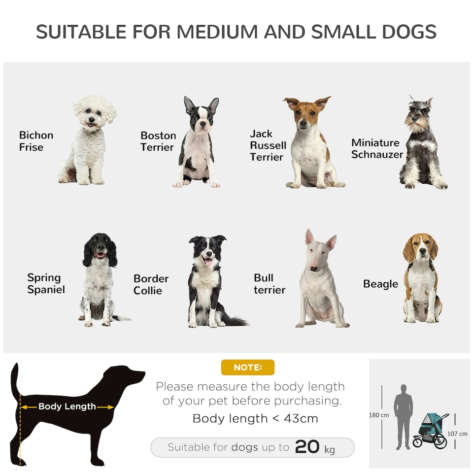 image 1 of PawHut 3 Wheel Pet Stroller, for Medium Small Dogs, Foldable Cat Pram - Green