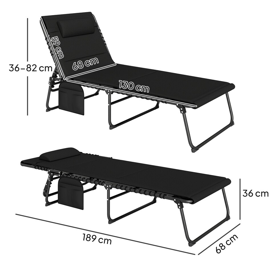 image 1 of Outsunny Folding Sun Loungers Set of 2, Reclining Sun Bed, Black 