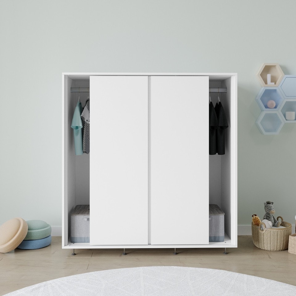 image 1 of 120cm 3 Sliding Doors Children Kids Wardrobe Bedroom Storage Closet Hanging Rail | White | White | 1