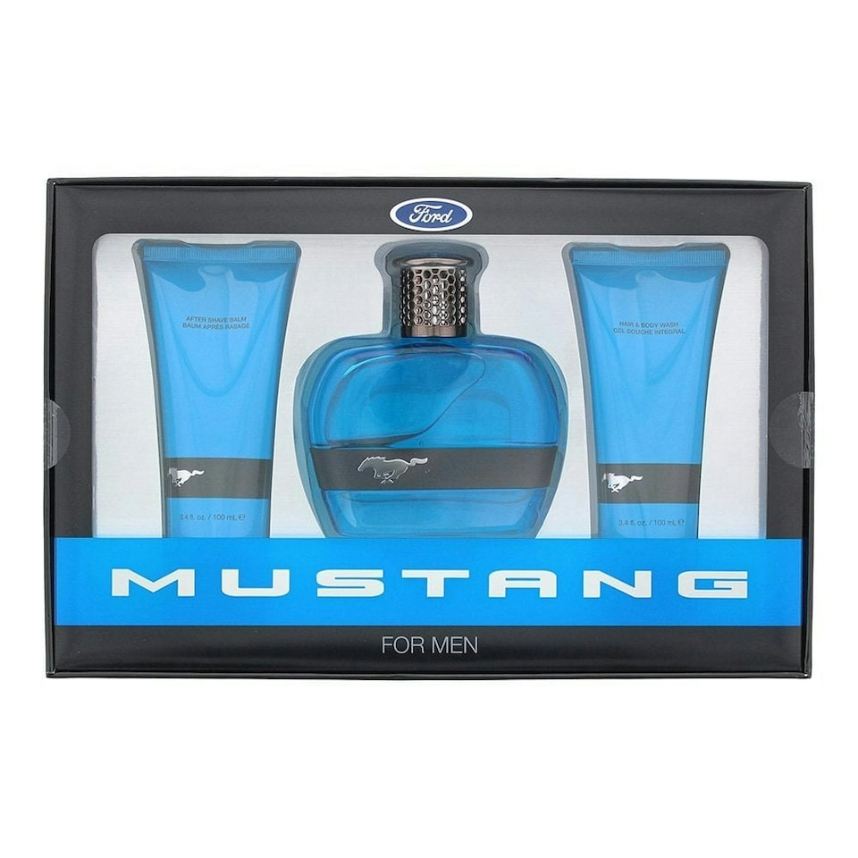 Mustang Blue 3 Piece Gift Set: 100ml EDT Spray - Aftershave Balm 100ml - Hair And Body Wash 100ml