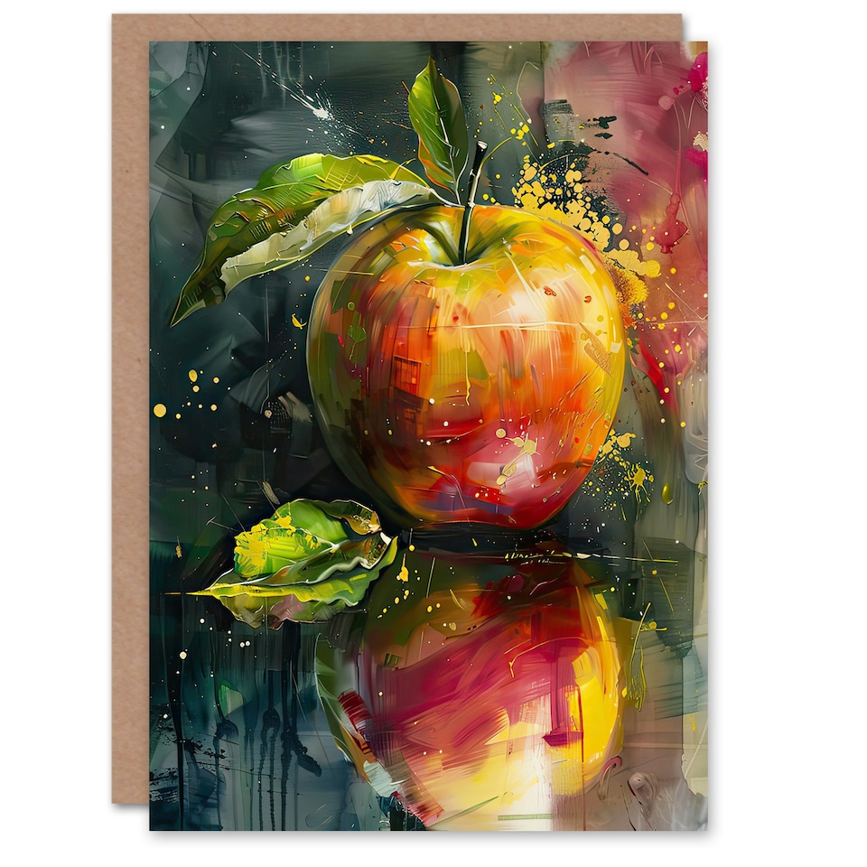 image 1 of Apple Still Life Modern Fruit Mirror Him Her Birthday Card