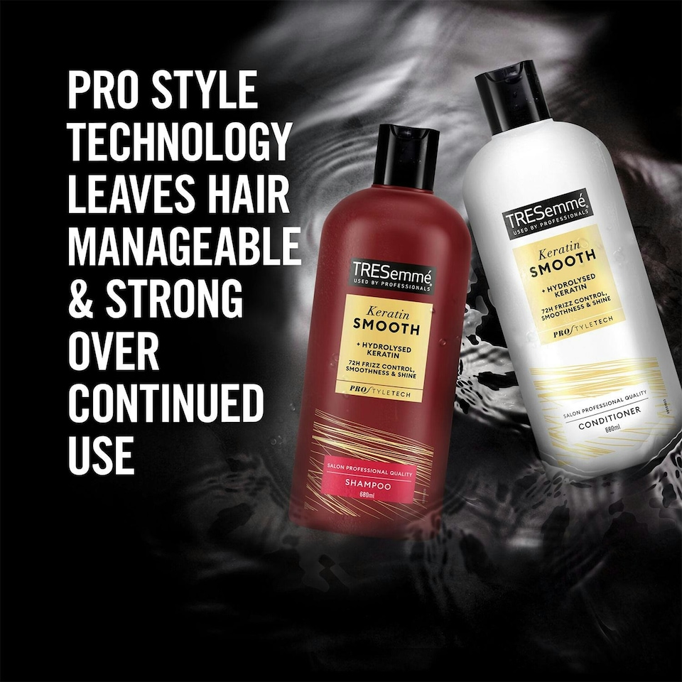 image 1 of Tresemme Keratin Smooth Shampoo & Conditioner with Hydrolyzed Keratin for 72H Frizz Control and Shine, 680ml + Aqua Spray Heat Defense, 270ml