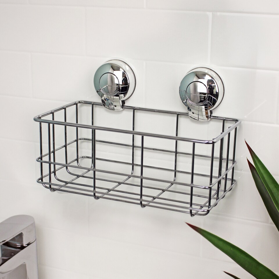 image 1 of Showerdrape Suctionloc Chrome Suction Wall Mounted Bottle Basket with Mounting Discs | Multi | 1