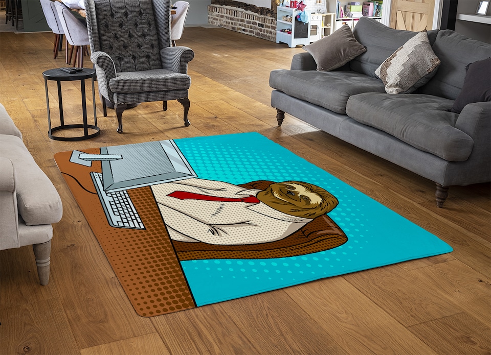 image 1 of Sloth Animal Office Worker Pop Art Retro Designer Rug | Multi