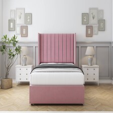 Sloomy Falcon Pink Plush Divan Bed With Mattress 2 Drawers Footend With 54" Wingback Headboard 5' King | Pink | Pink | King | 1