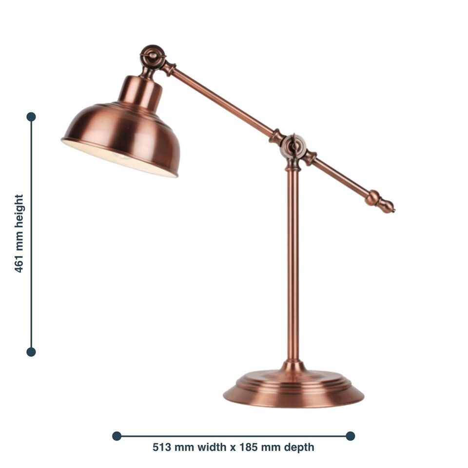 image 1 of First Choice Lighting Antique Brushed Copper Lever Arm Table Lamp Copper | White