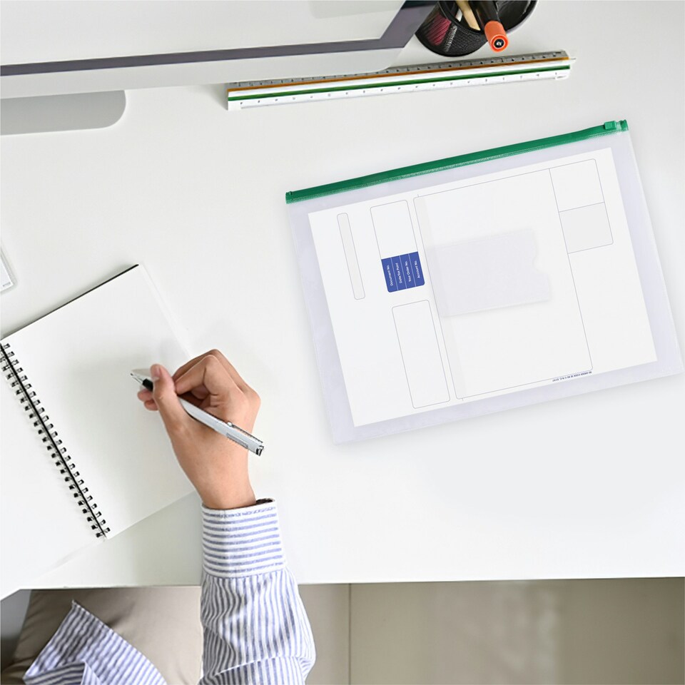 image 1 of Pack of 12 A5 Clear Zippy Bags with Green Zip