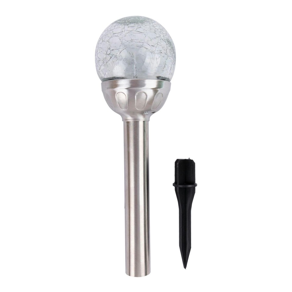 image 1 of Kingavon Colour Changing Crackle Ball Solar Pathway Light - Silver Grey