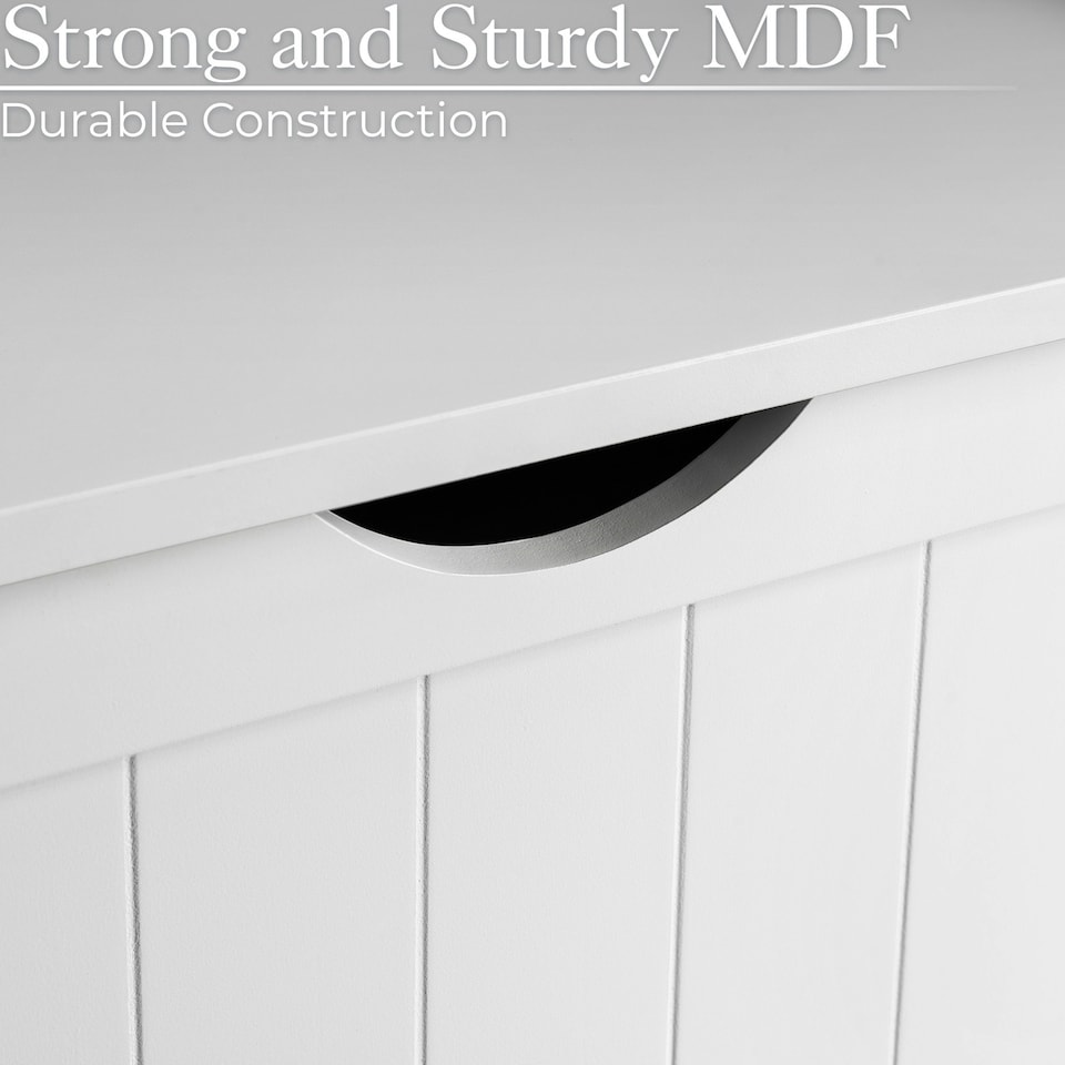 image 1 of Christow White Laundry Box Wooden Bathroom Storage Basket Linen Clothes Chest