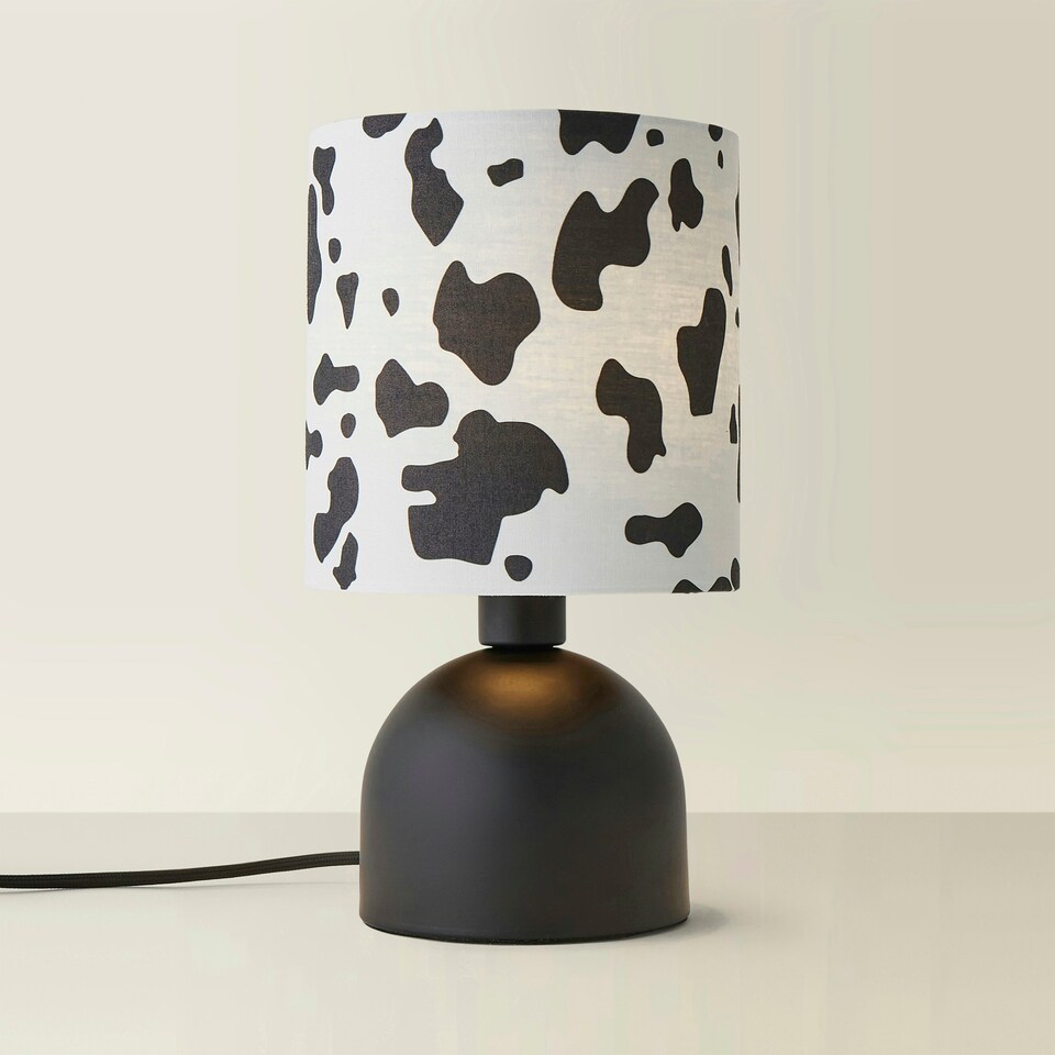 image 1 of ValueLights Miley Cow Print Shade Matte Black Table Lamp & Bulb Black