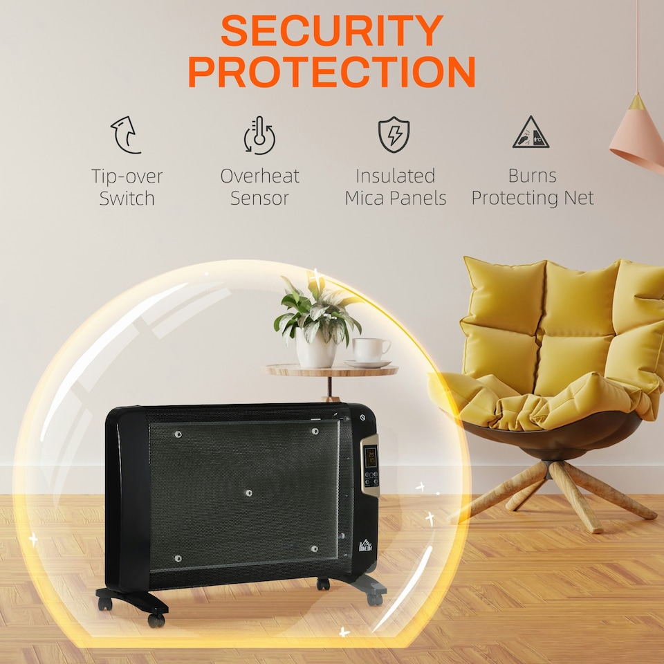 image 1 of HOMCOM Mica Electric Space Heater, Portable Heater, 2 Heat Settings, Black