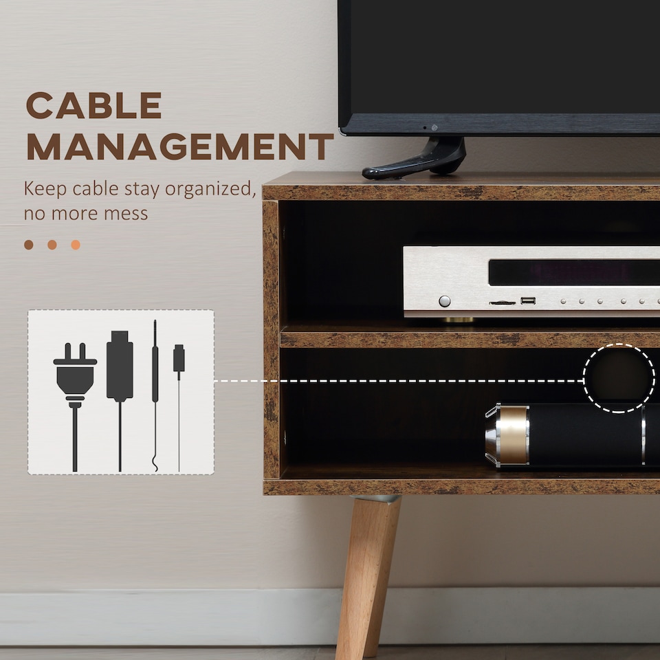 image 1 of HOMCOM TV Stand Cabinet up to 55 Inches, TV Unit with Single Door and Open Shelves, Cable Holes for Living Room, Bedroom, Brown