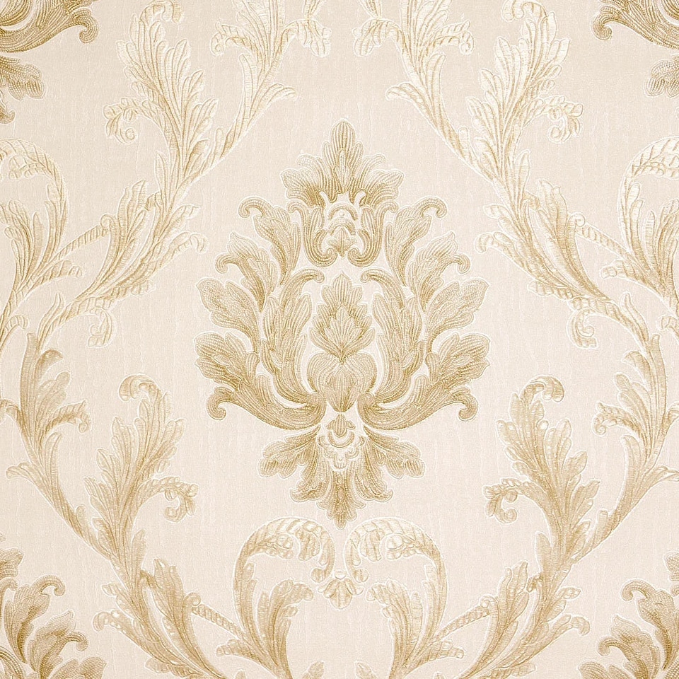 Sample of Aurora Damask Wallpaper in Shimmering Ivory with Gold and Silver | Cream | Shimmering Ivory with Gold and Silver