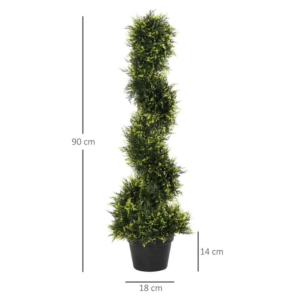 image 1 of Outsunny Set Of 2 90cm/3FT Artificial Spiral Topiary Trees w/ Pot Fake Plant