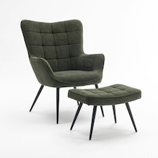 Vera Velvet Occasional Living Room Modern Accent Chair with Footstool (Green)