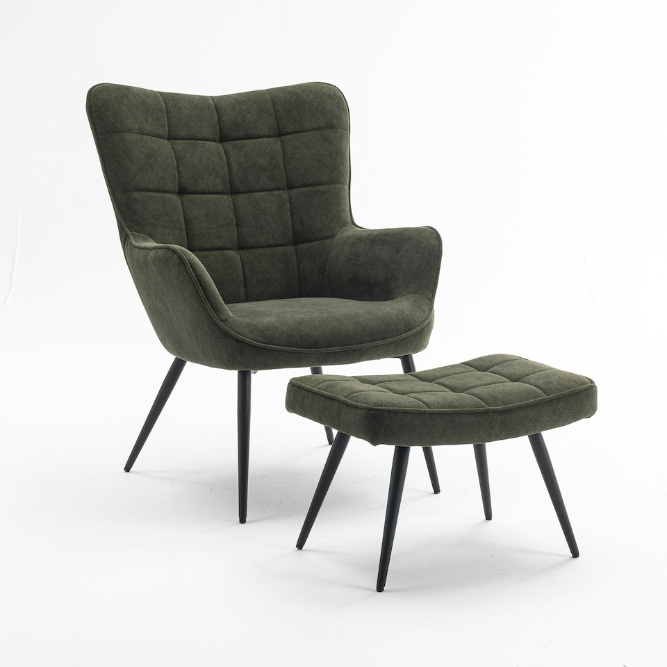 image 1 of Vera Velvet Occasional Living Room Modern Accent Chair with Footstool (Green)