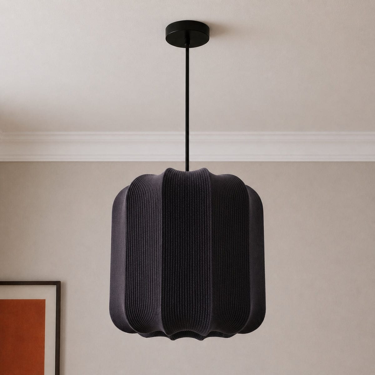 CGC Lighting Lila Black Cylinder Ribbed Stretch Cotton Fabric Lampshade