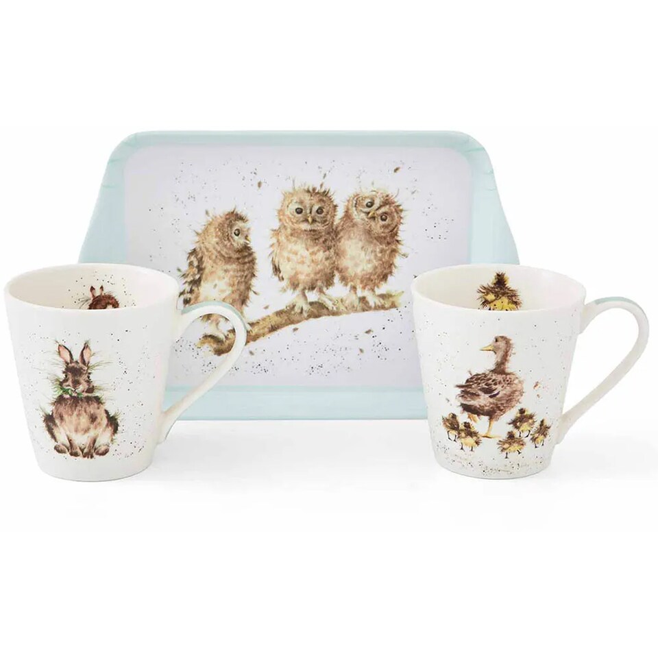 image 1 of Wrendale Designs Mug & Tray Set Owls, Rabbit & Ducks | Multi | 1