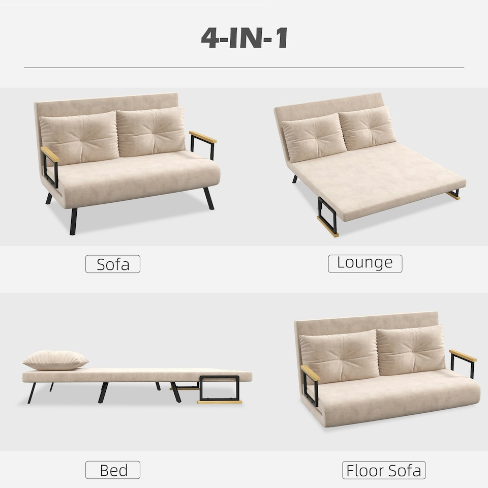 image 1 of HOMCOM Click Clack 2 Seater Sofa Bed Settee for Living Room, Beige