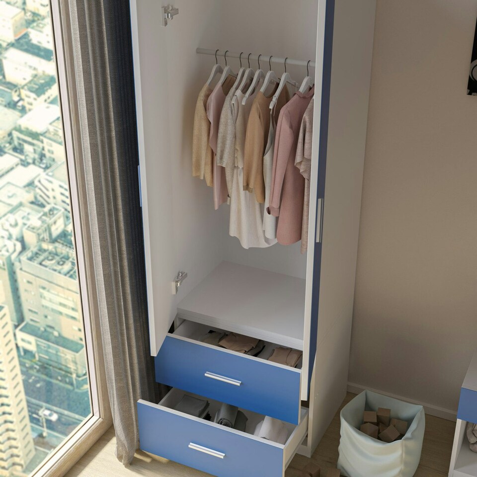image 1 of White 2-Door 2-Drawer Wardrobe. Pink | Accent Colour: Pink