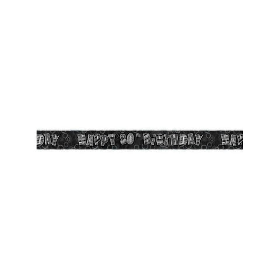 Unique Party Age 80 Prism Birthday Banner - Black/Silver - 9ft