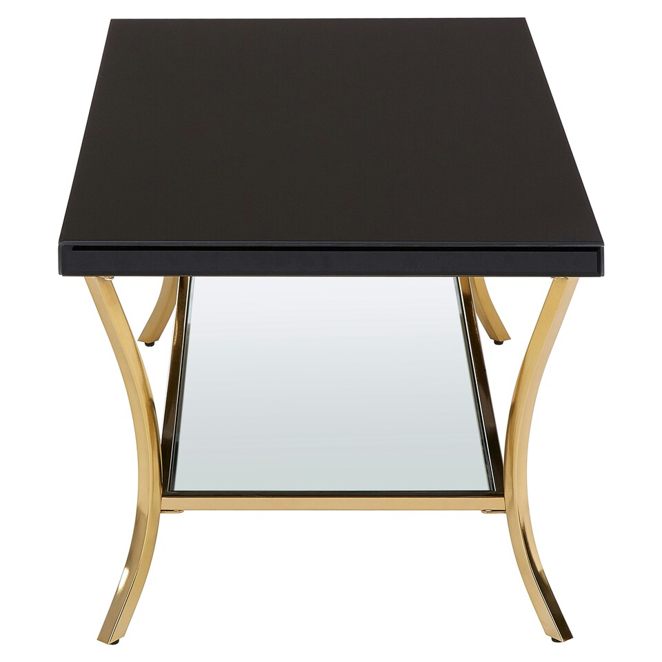 image 1 of Interiors by Premier Durable Black Coffee Table, Elegant Gold Finish Decorative Coffee Table With Curved Legs & Glossy Black Top Black