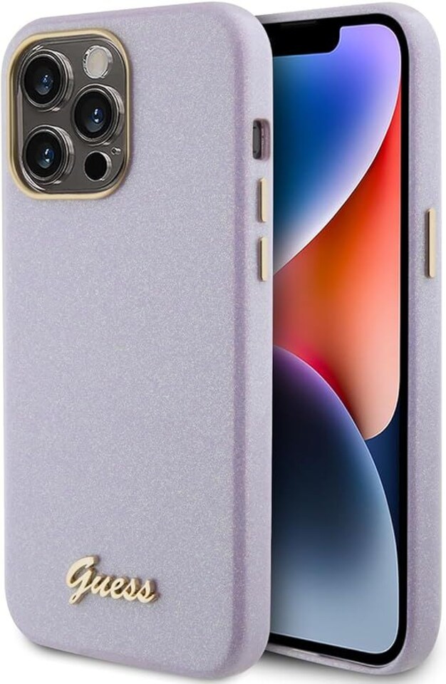 image 1 of Guess Glitter Glossy Script Hard Case for iphone 15 Pro Max 6.7 Lilac - GUHCP15XPGMCSL