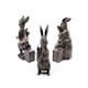 image 3 of Beatrix Potter Bronze Peter Rabbit Plant Pot Feet - Set of 3 - Peter Eating Carrots, Running and Hugging - L6.5 x W8 x H11 cm Brown