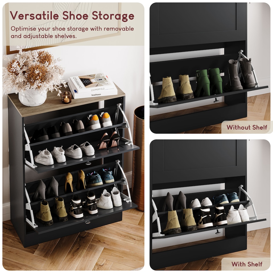 image 1 of Vida Designs 2 Drawer Shoe Organise Hallway Storage Cabinet, Black & Oak