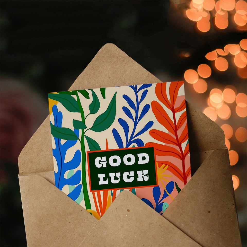 image 1 of Good Luck Card Plant Lover Fun Bold Jungle Leaves Nature