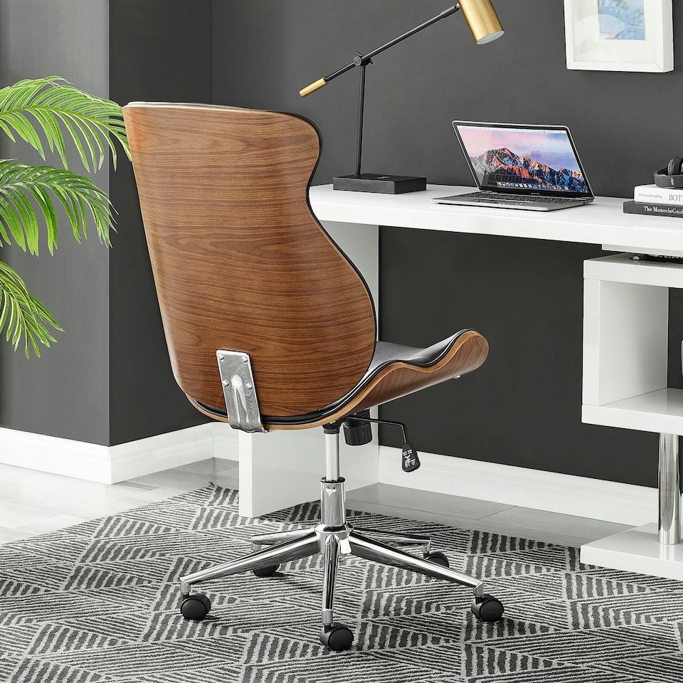 image 1 of Furniturebox Parker Black Faux Leather Wood Back Office Chair