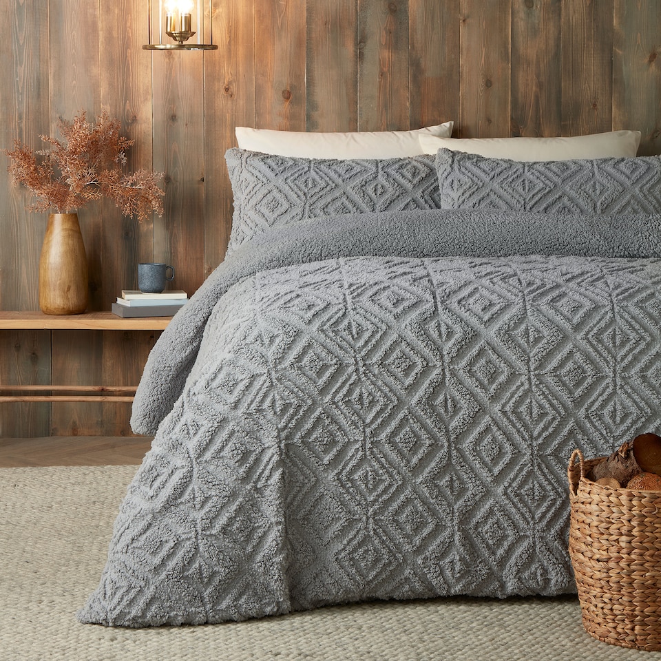 image 1 of Fusion Geo Fleece Duvet Cover Set Grey
