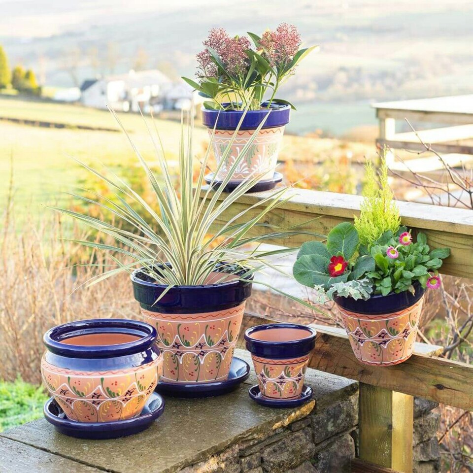image 1 of Verano Spanish Ceramics Bola Plant Pot - 25cm Inca Blue Blue