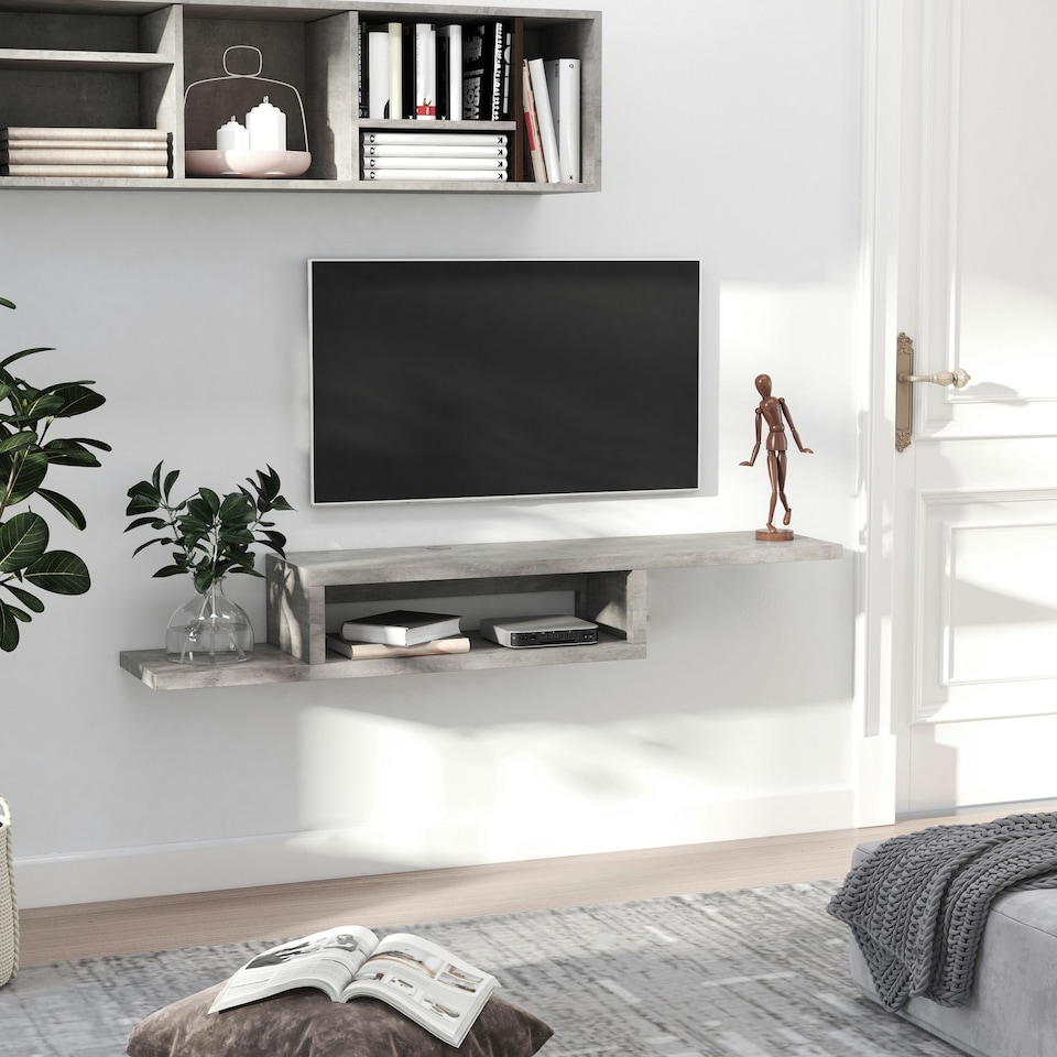 image 1 of HOMCOM Wall Mounted Media Console, Floating TV Stand Component Shelf, Grey