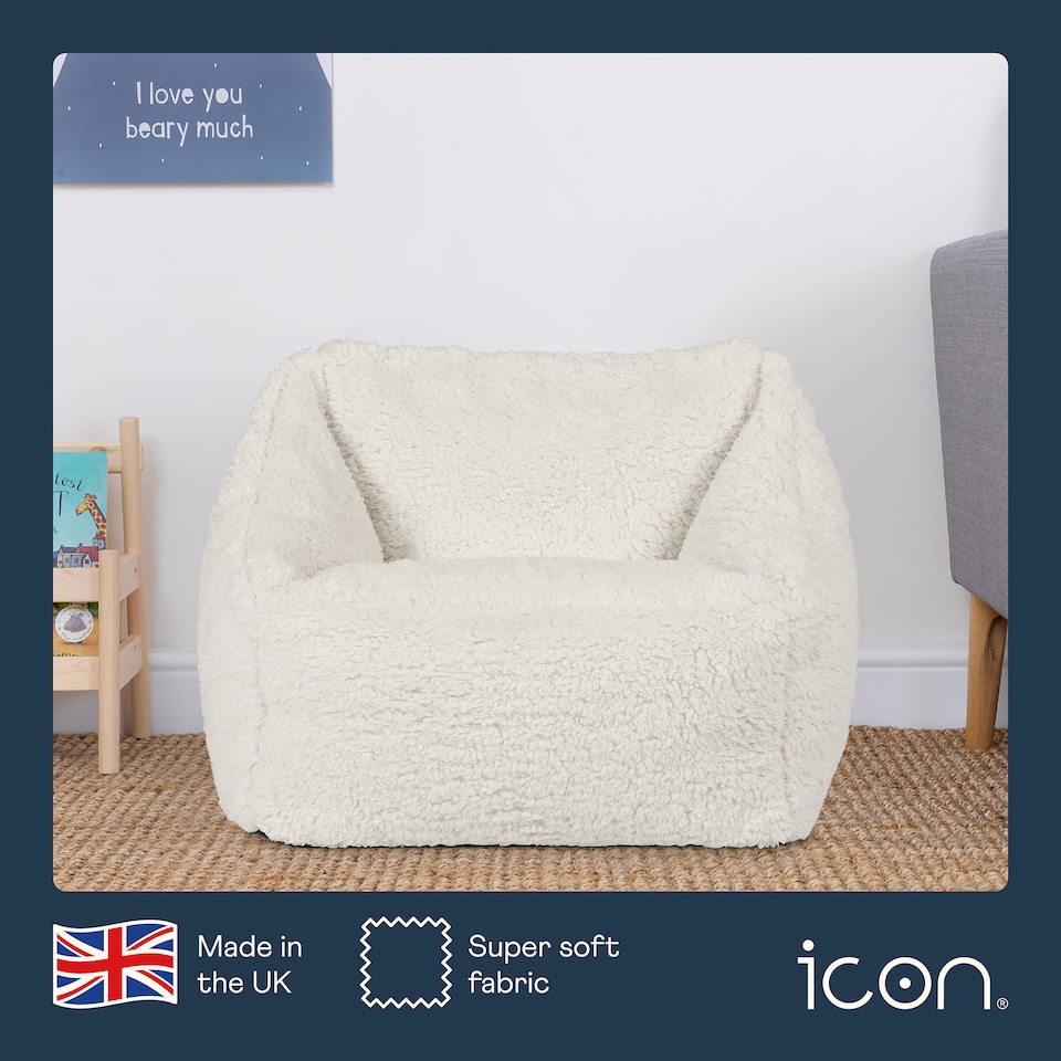 image 1 of Kids Teddy Bear Armchair Bean Bag Natural Childrens Bean Bags | Cream | Natural | M | 1