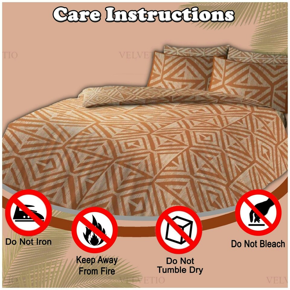 image 1 of VELVETIO Tiza Rust Complete Duvet Cover Set with Fitted Sheet Soft Polycotton Bedding Sets Orange | Rust | King