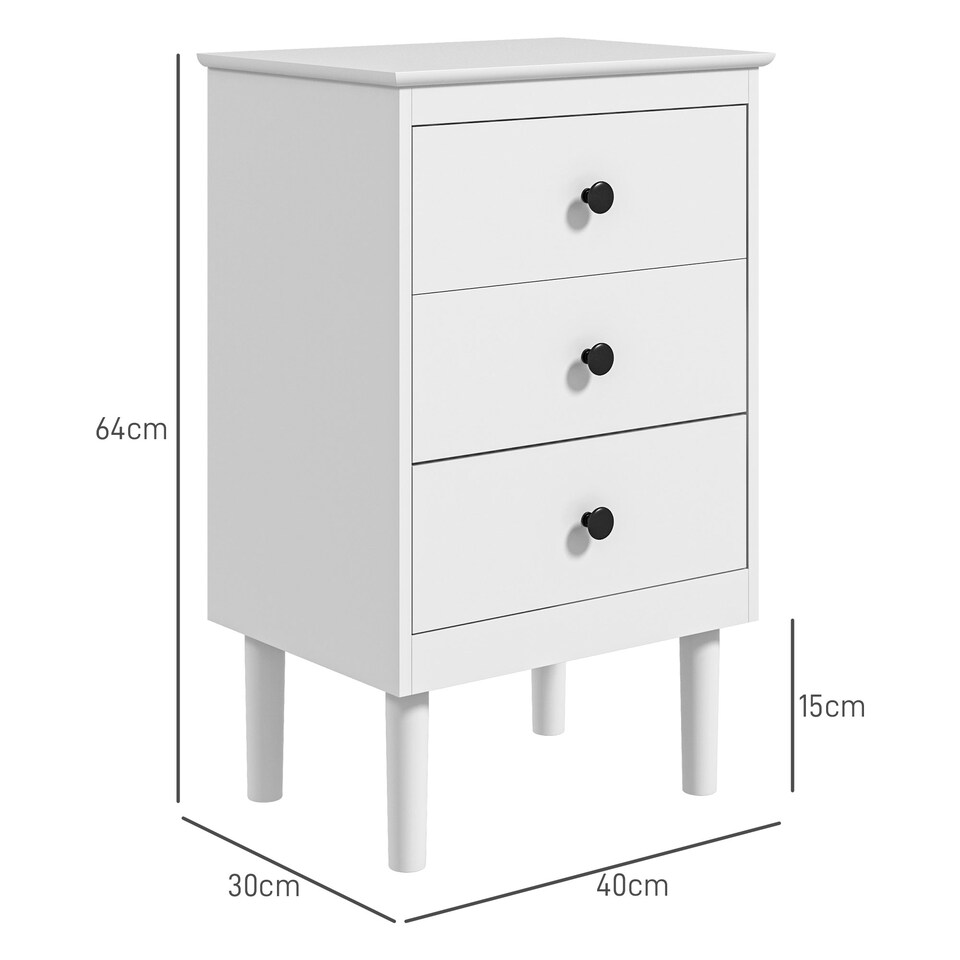 image 1 of HOMCOM Bedside Table Set of 2, Bedside Cabinet with 3 Drawers, Modern Sofa Side Table, Nightstand for Bedroom, 40x30x64cm, White