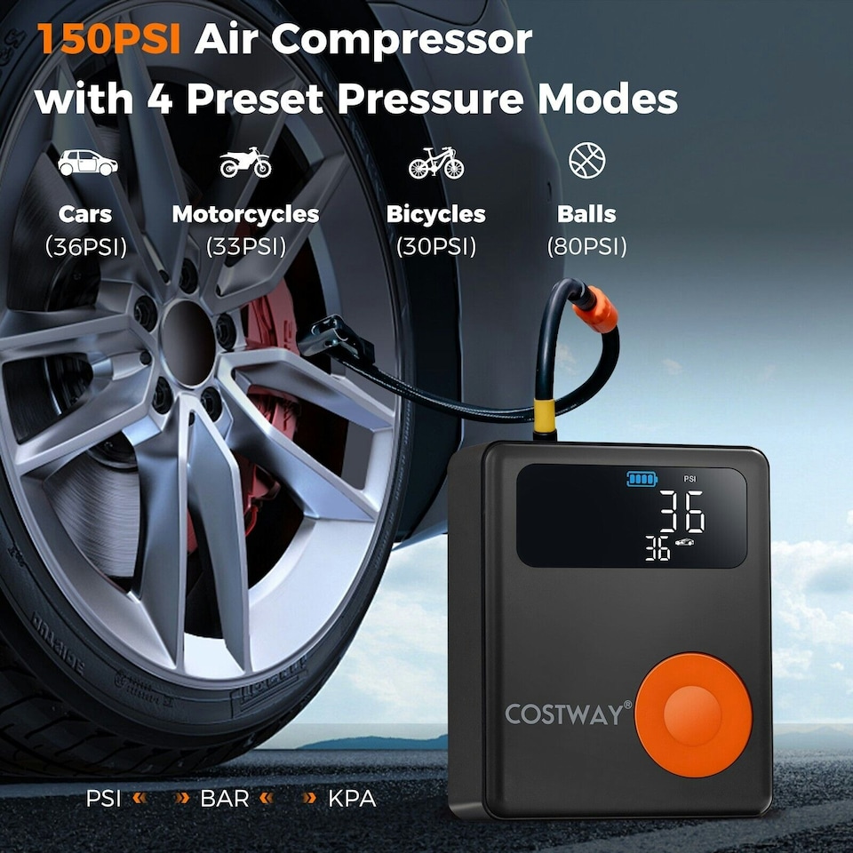 image 1 of COSTWAY Jump Starter w/ Air Compressor 12V Battery Starter