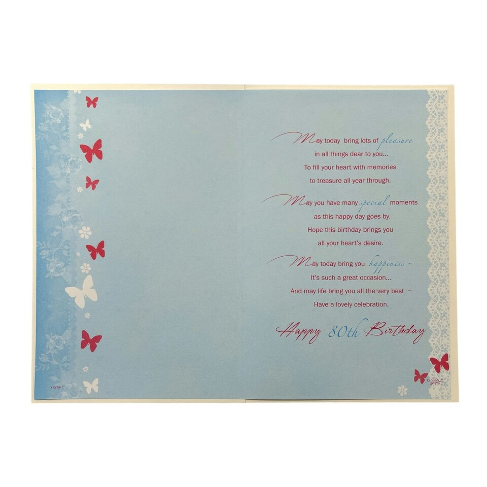 image 1 of Age 80 Floral Design Soft Blue Birthday Card