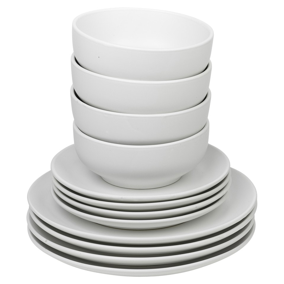 image 1 of Coloured Stone Ceramic Dinnerware Crockery Plates Bowls Dining Set | White | 12Pc White | 12