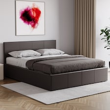 Vida Designs Lisbon 5ft King Size Ottoman Bed Storage Faux Leather, Brown, 150 x 200cm