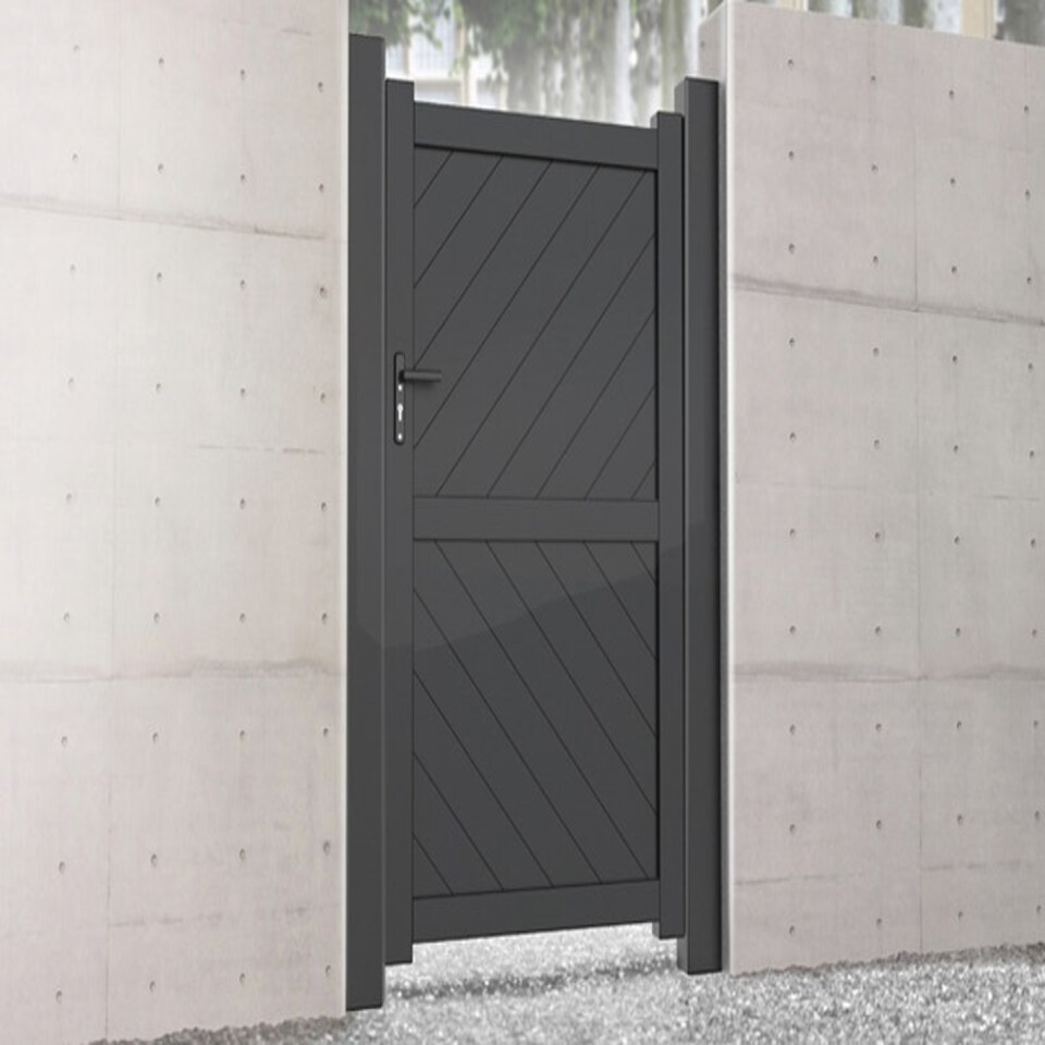 image 1 of Pedestrian Gate 1200x2000mm Grey - Diagonal Solid Infill and Flat Top Grey