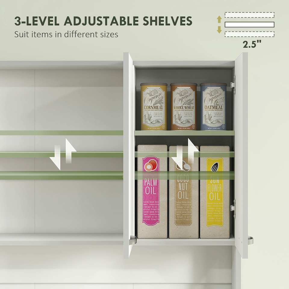 image 1 of HOMCOM Freestanding Kitchen Cupboard, Storage Cabinet with Doors White